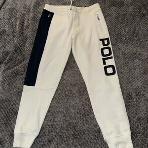 Polo by Ralph Lauren White Joggers with Navy Logo